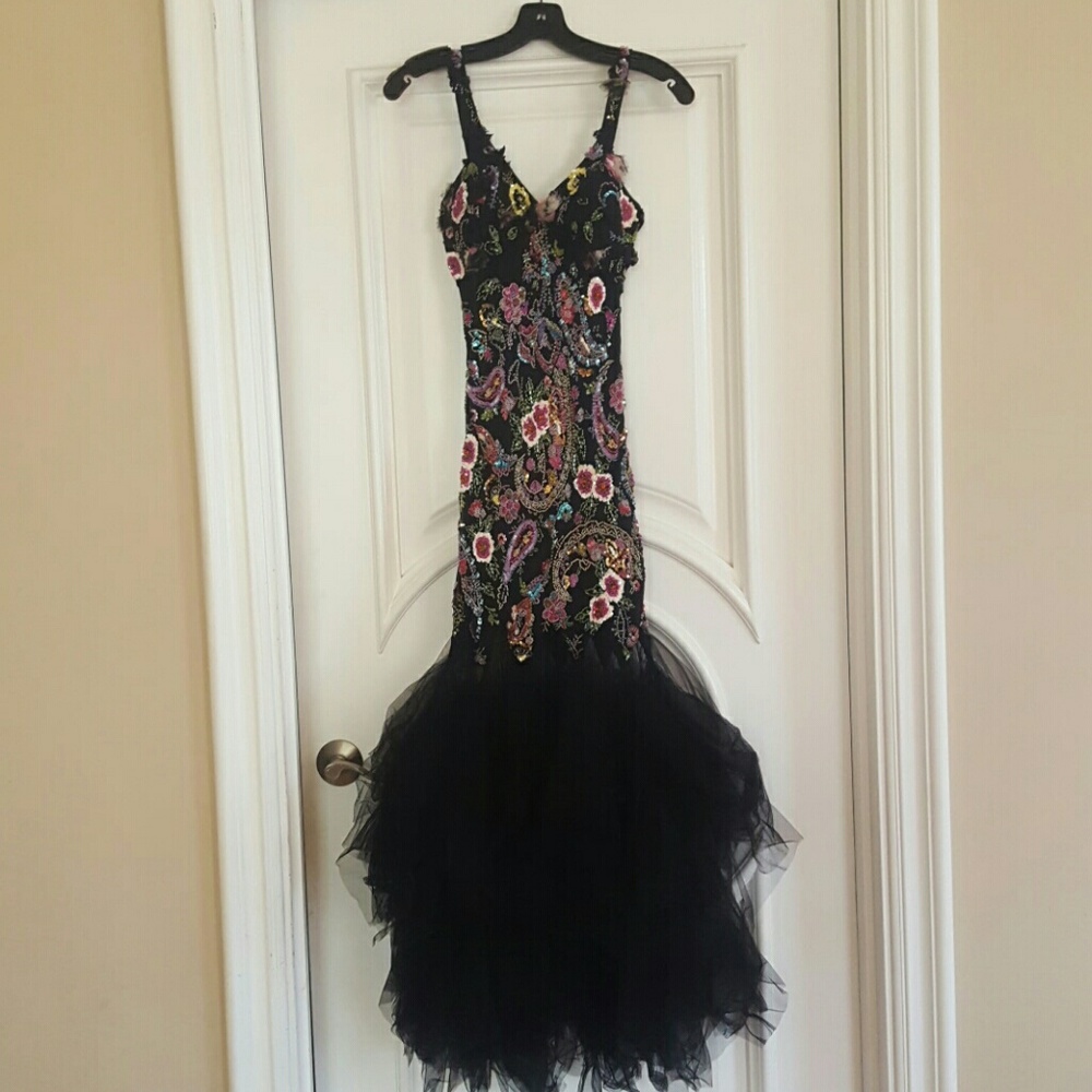 Vintage Cassandra Stone beaded tulle gown sz4 PROM
